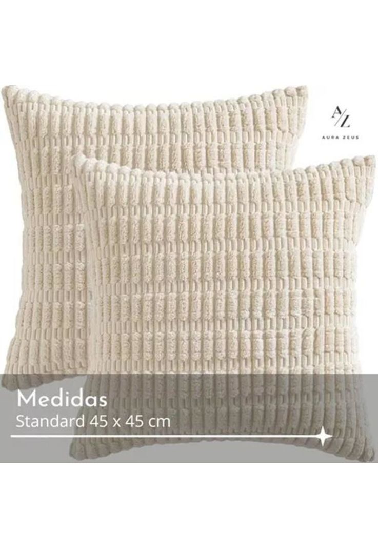 Pack de 2 Fundas de Almohadas Cojín 45x45 cm con Diseño Suave para Sillón y Cama Blanco Crema-1
