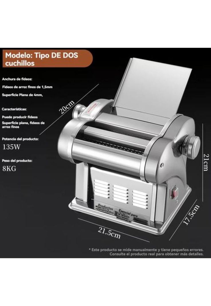 Máquina para hacer fideos con rodillo masa 2en1 plateado-4