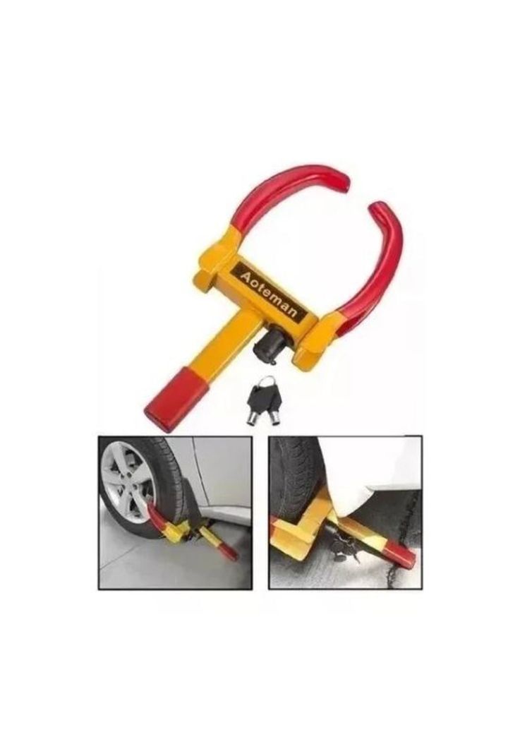 Traba rueda antirrobo para auto y moto, ajustable, color amarillo-1