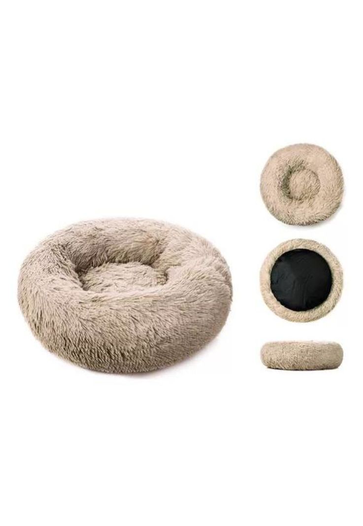 Cama para mascotas felpa antiestrés 80 cm XL beige-1
