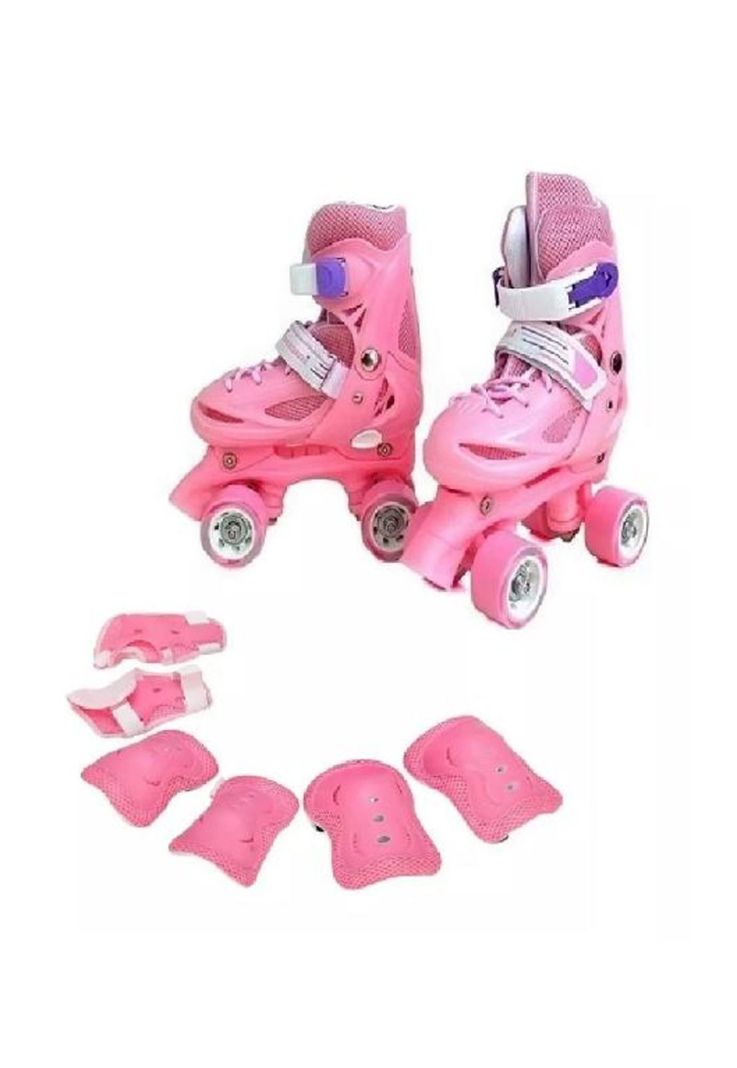 Patín 4 ruedas + set protección talla 33-36, rosado-2