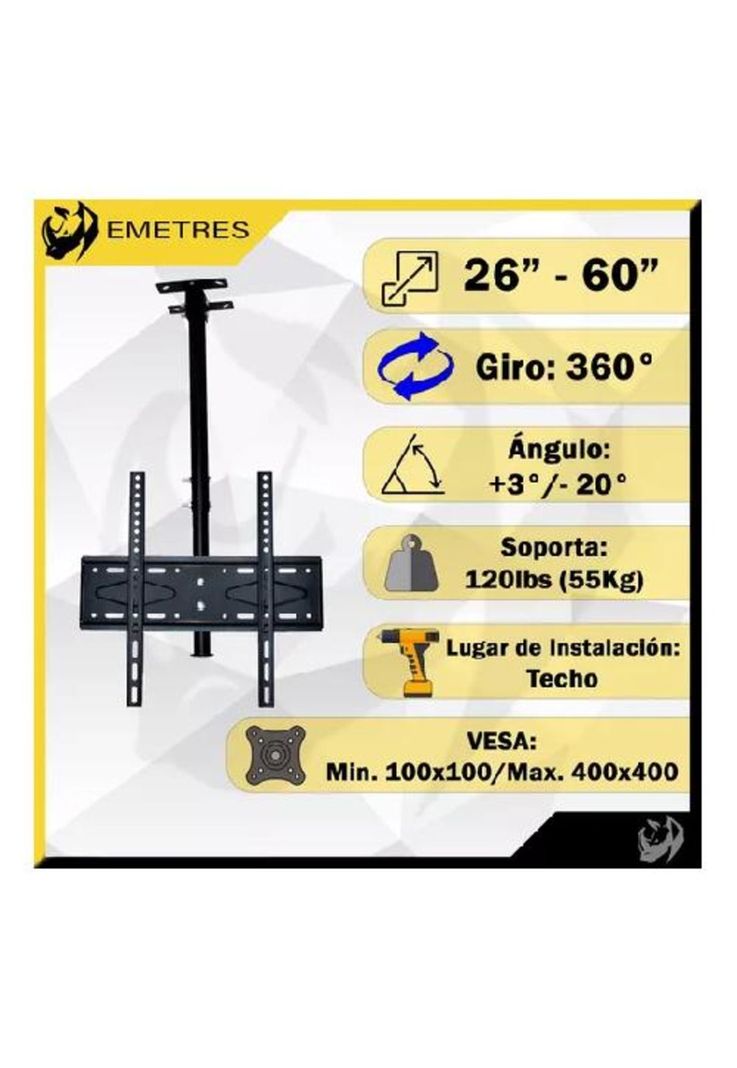 Soporte TV de techo y pared ajustable 26 a 60 negro-1
