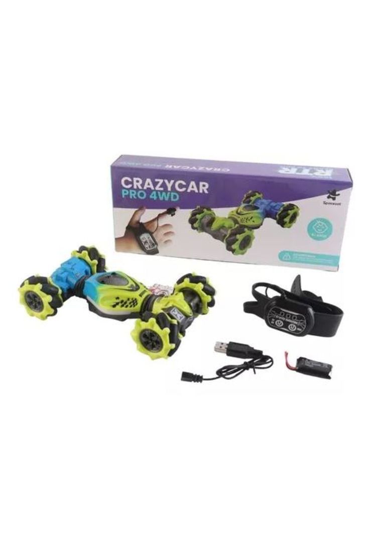 Auto loco 4x4 trucos pro con control 2.4G verde-3