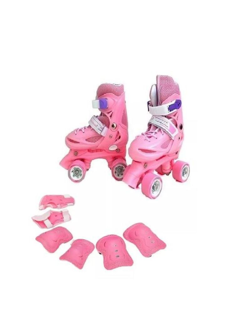 Patín 4 ruedas + set protección talla 29-32, rosado-2