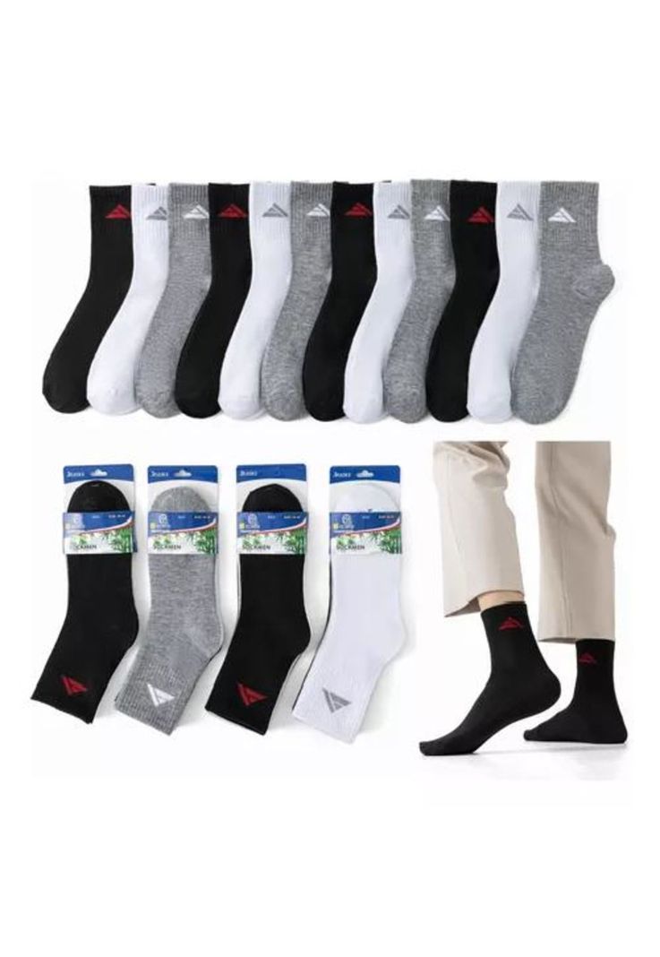 Pack de 12 calcetines largos de bambú para hombre, deportivos, multicolor, talla 39-44-0