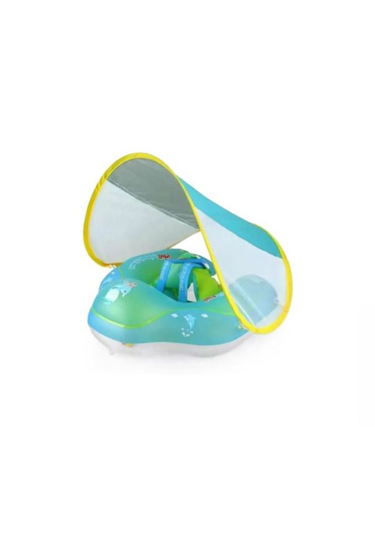 Flotador bebé con protección solar para piscina con toldo celeste-0