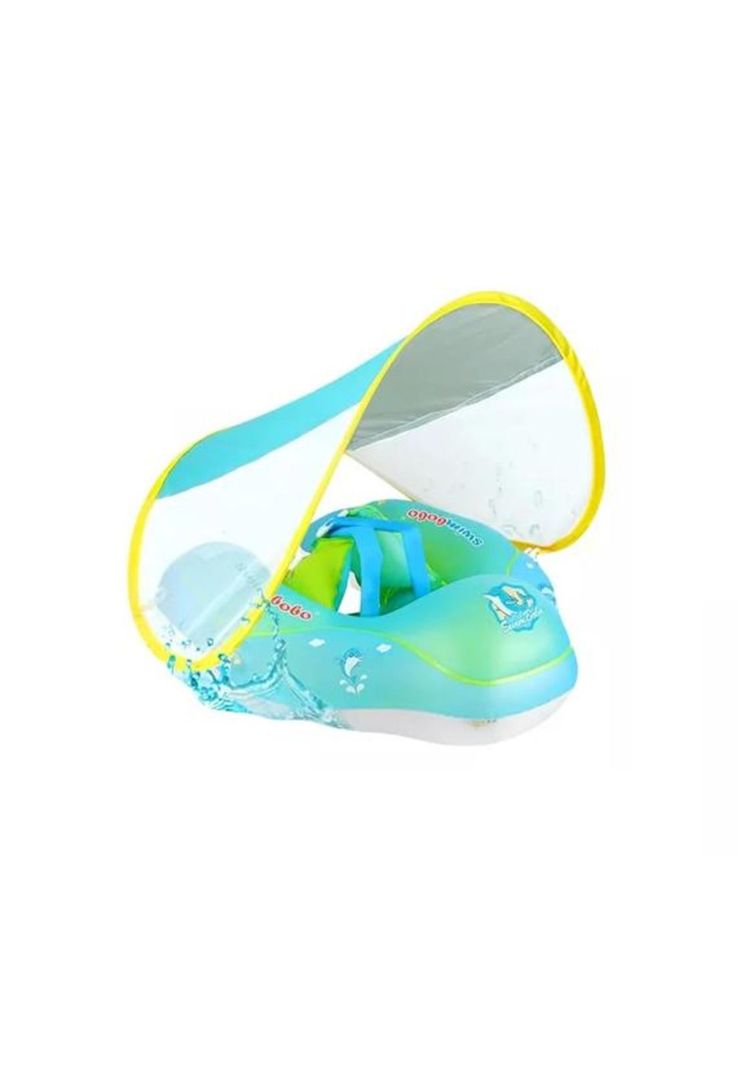 Flotador bebé con protección solar para piscina con toldo celeste-1