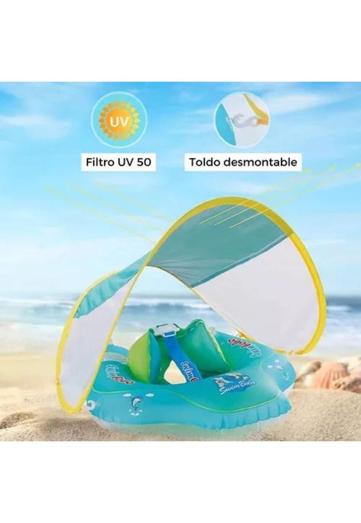 Flotador bebé con protección solar para piscina con toldo celeste-3