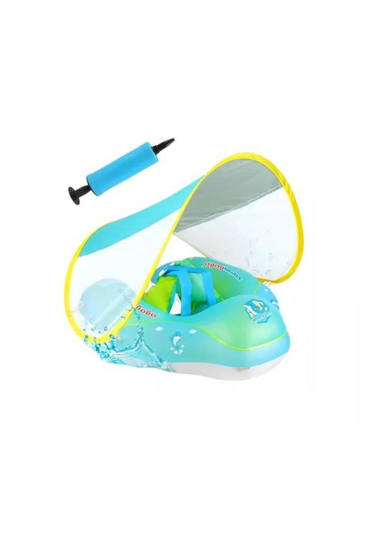 Flotador bebé con protección solar para piscina con toldo celeste-4