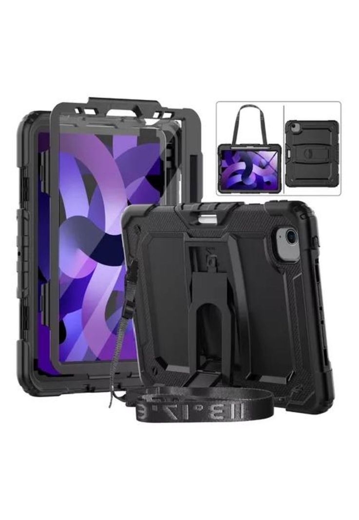 Mica y funda para iPad Air 5 (10.9") y Pro 11, color negro, correa-0