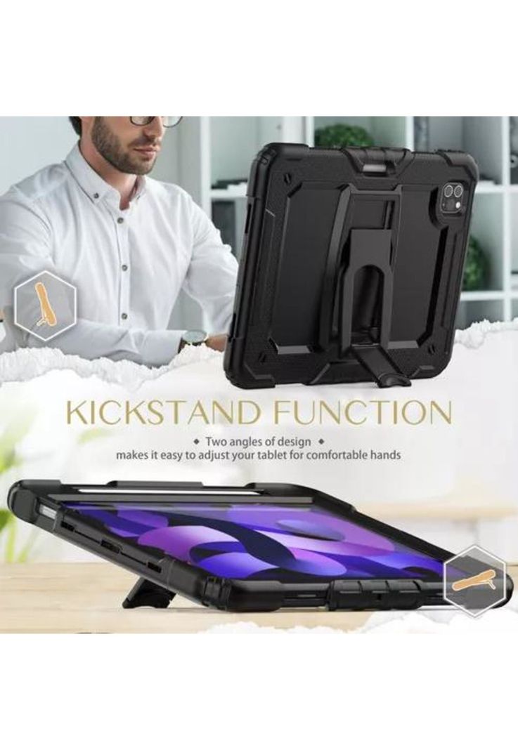 Mica y funda para iPad Air 5 (10.9") y Pro 11, color negro, correa-4