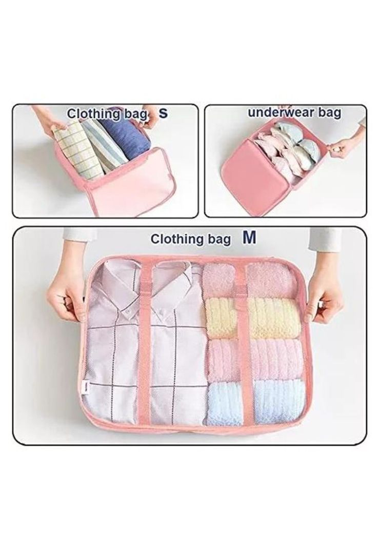 Bolsas de Viaje 8 en 1 - Organizadoras de Viaje para Maleta - Color Rosado-3