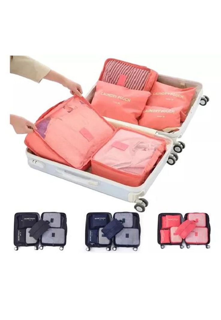 Set de 6 Organizadores de Equipaje de Viaje - Bolsa Ropa Interior - Color Rosado-0