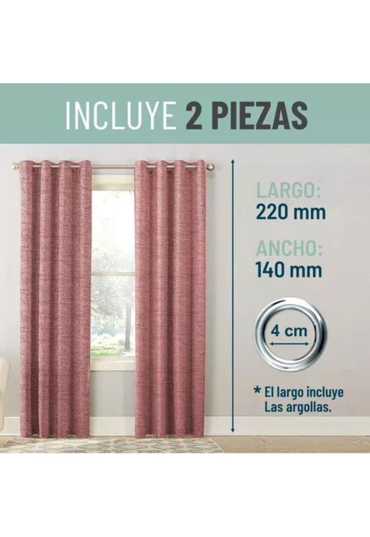 Cortina Blackout 100% 2 Paños 140x220cm Textura Lino Rosado-3