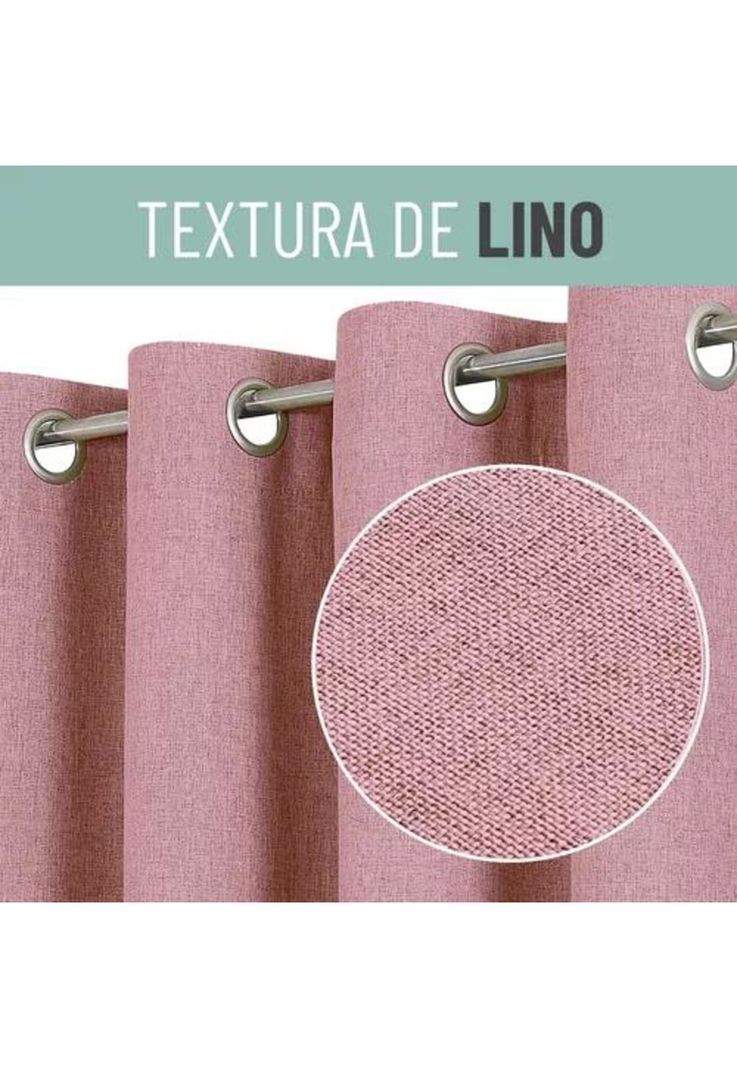 Cortina Blackout 100% 2 Paños 140x220cm Textura Lino Rosado-5