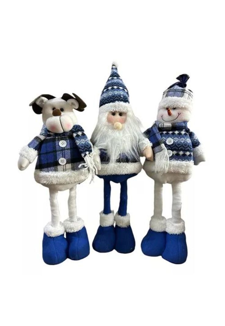 Pack x3 muñecos navideños pata larga pascuero, mono nieve azul-0
