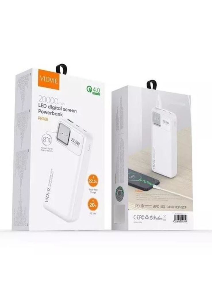 Power bank Vidvie 20,000 mAh, carga rápida, color blanco-1