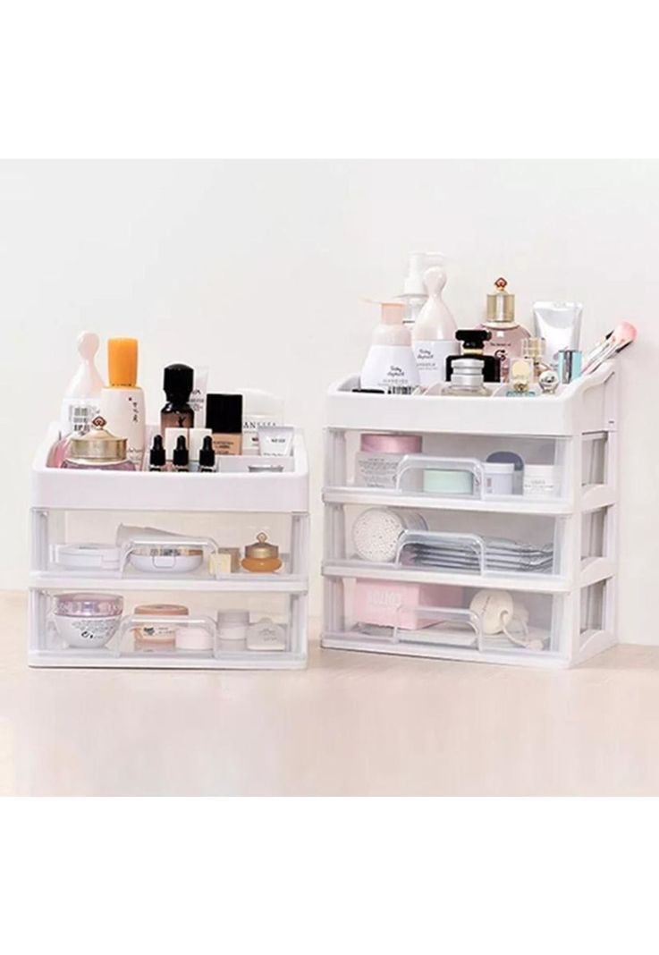 Organizador de cosméticos con 2 cajones para maquillaje, color transparente-2