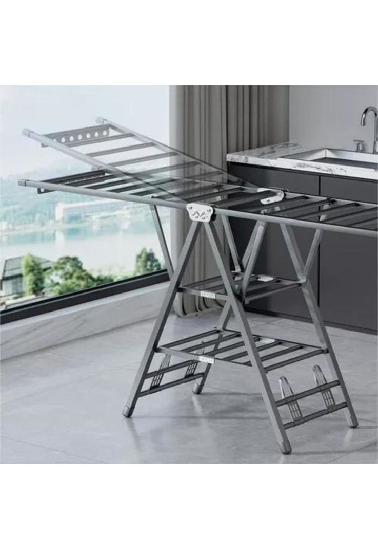 Tendedero plegable acero inoxidable 170 cm, color plateado-5