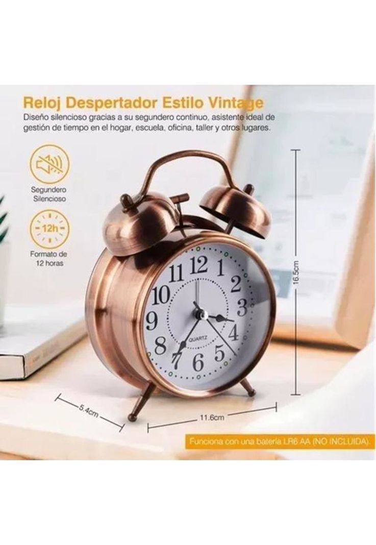 Reloj despertador campana retro analógico-3
