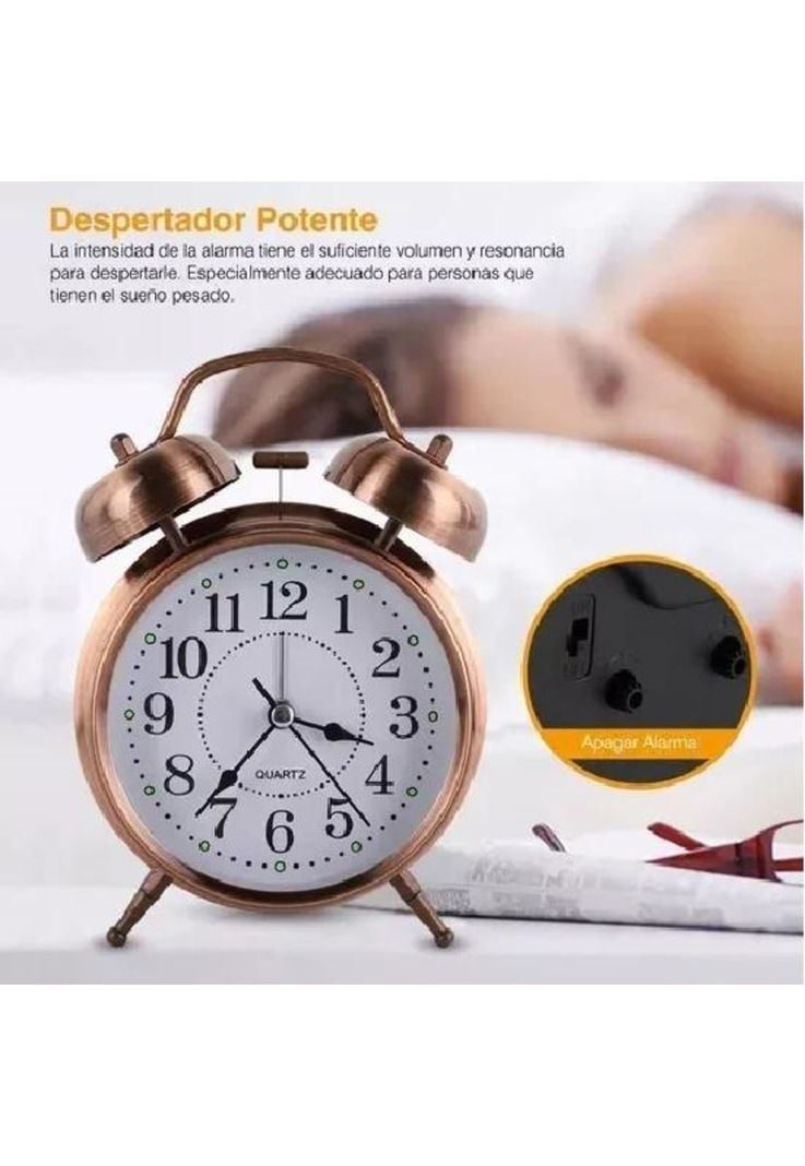 Reloj despertador campana retro analógico-4