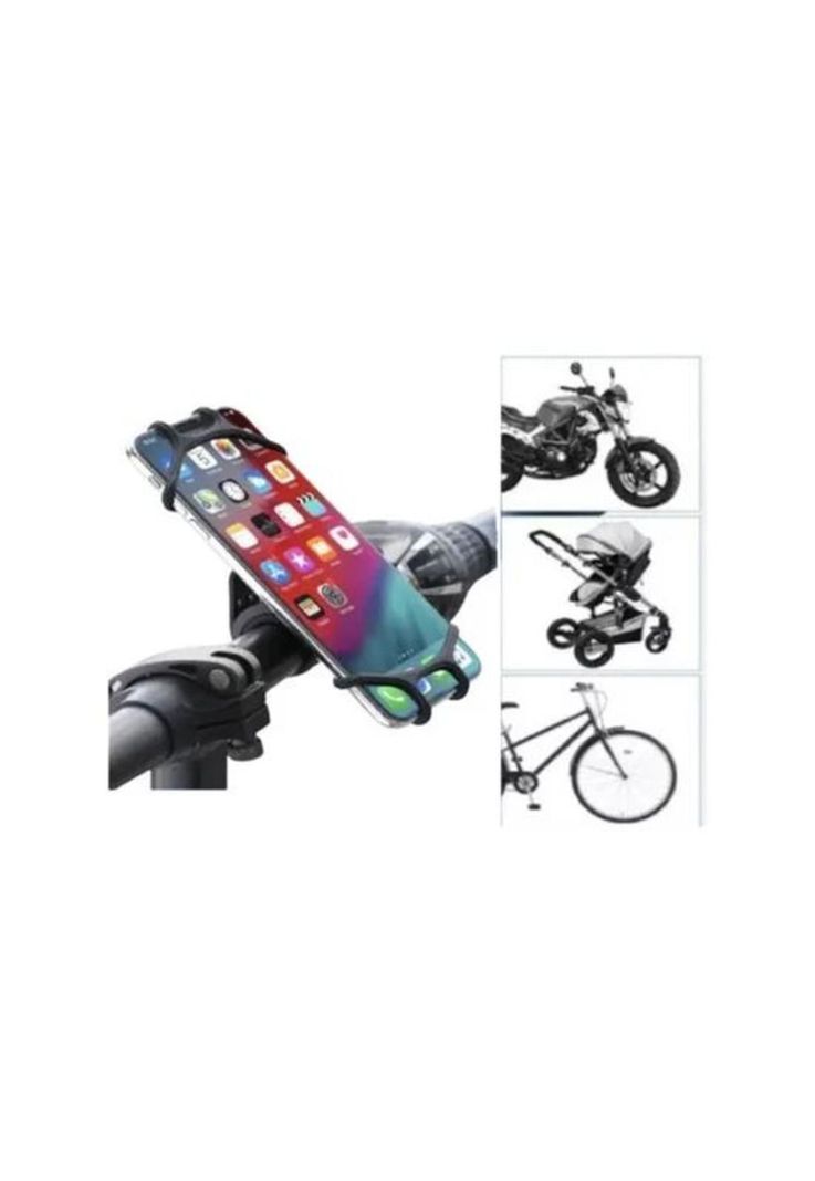 Soporte de teléfono para bicicleta y moto, elástico, color negro-2