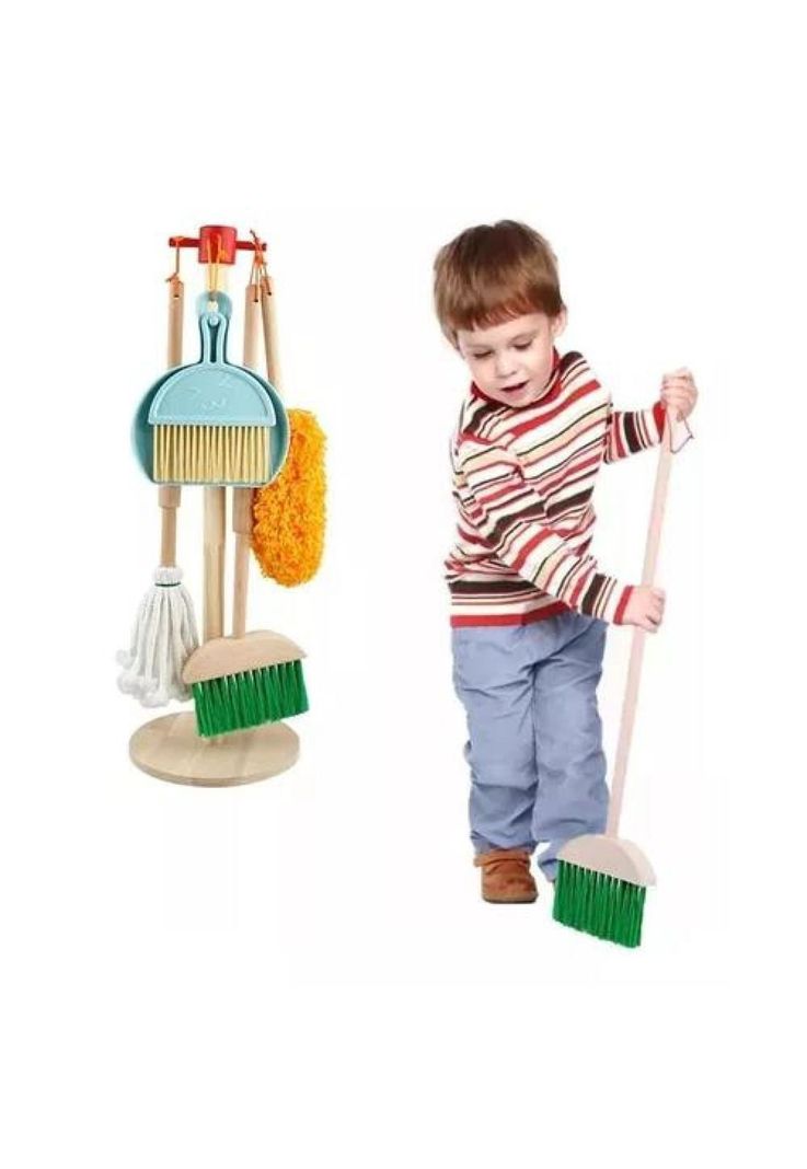 Set de limpieza didáctico para niños, juguetes de madera-0
