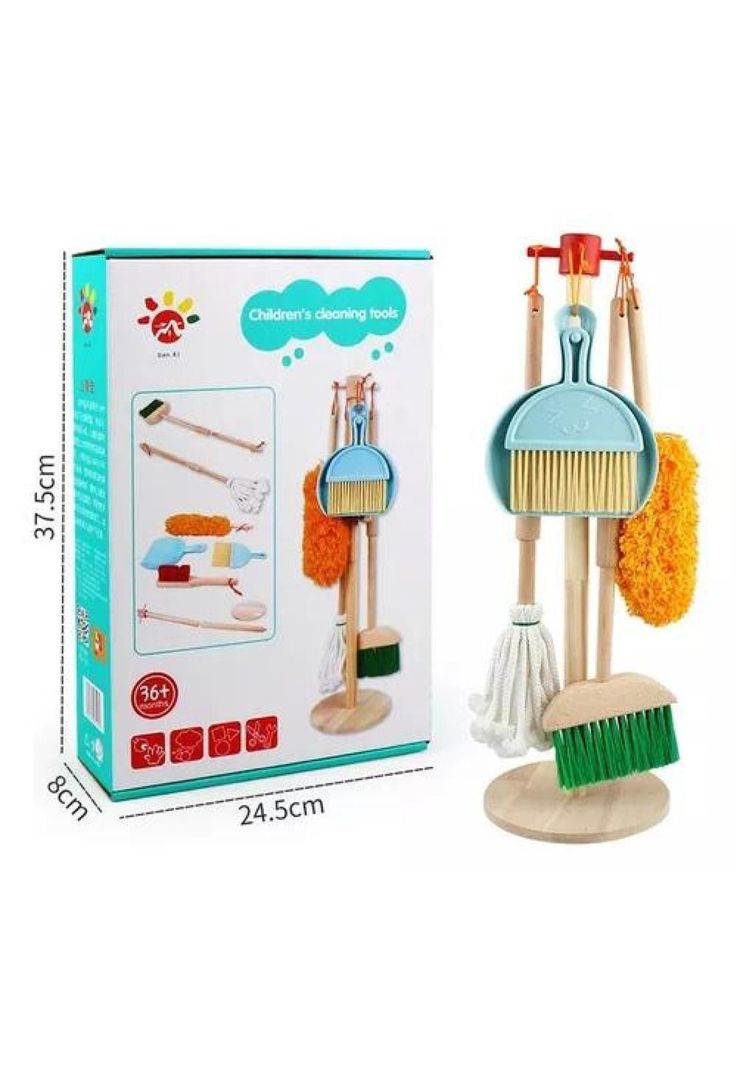 Set de limpieza didáctico para niños, juguetes de madera-1