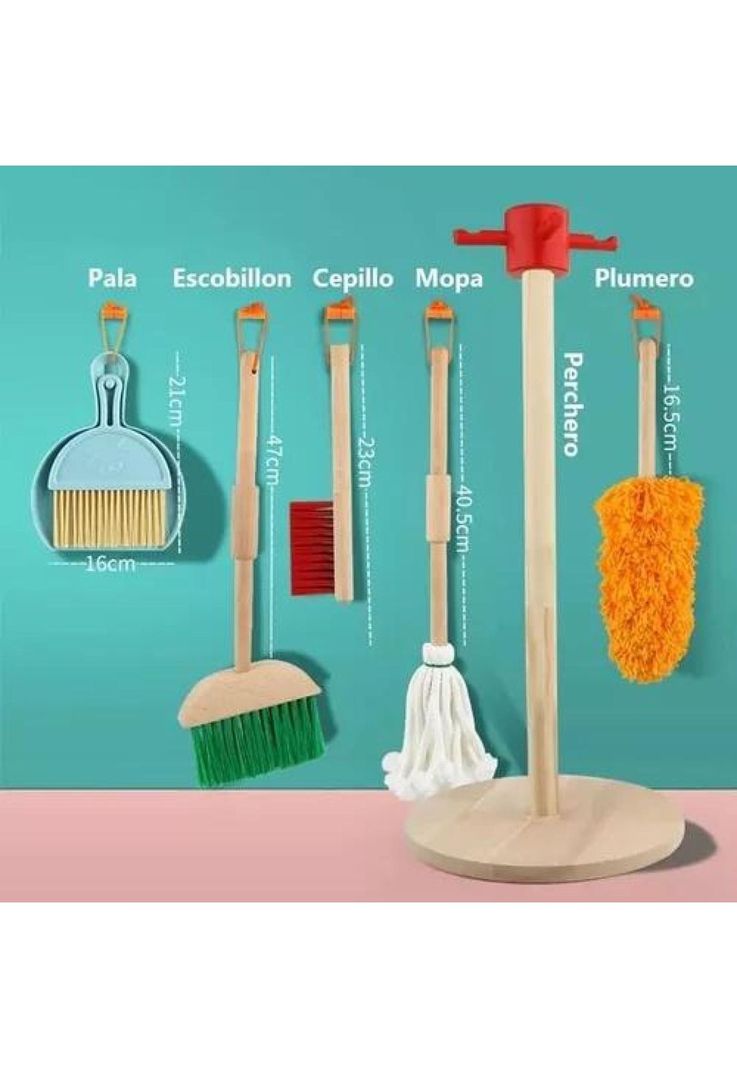 Set de limpieza didáctico para niños, juguetes de madera-2