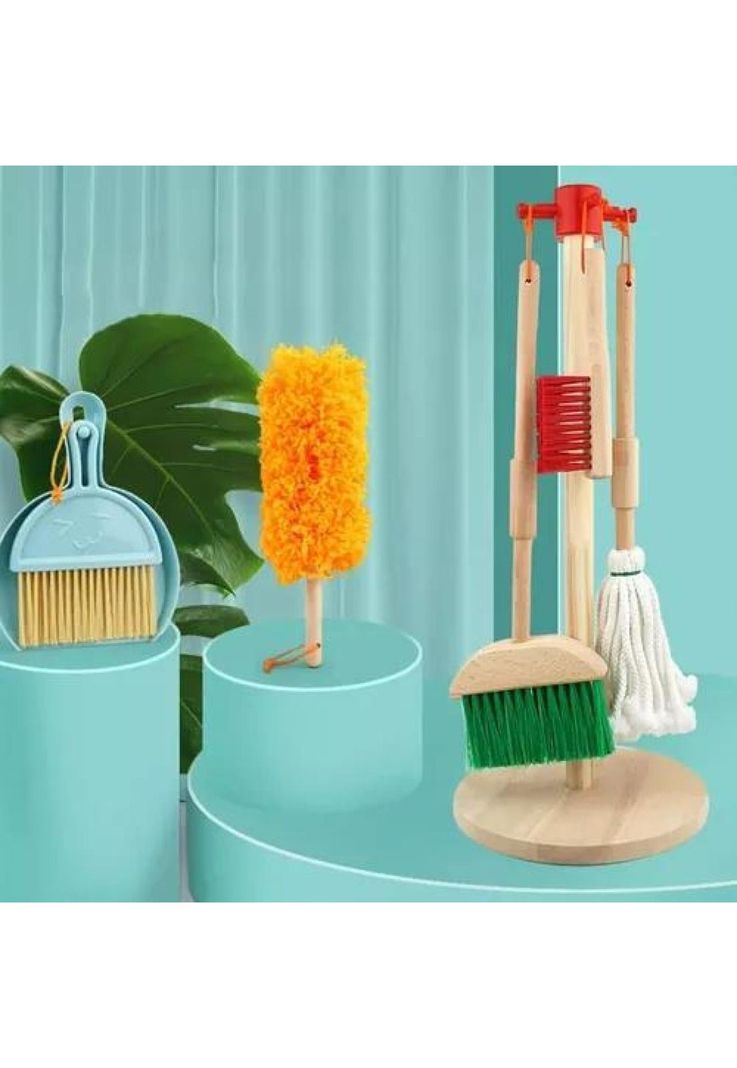 Set de limpieza didáctico para niños, juguetes de madera-4