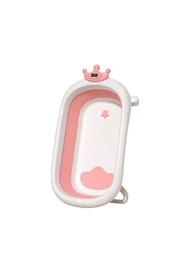 Bañera plegable bebé con termómetro y accesorios, color rosa-0