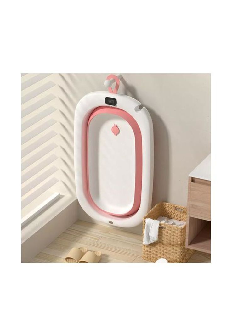 Bañera plegable bebé con termómetro y accesorios, color rosa-1