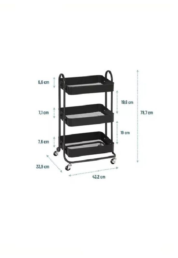 Carrito Organizador Multiuso Con Ruedas Acero Casatua Negro-3