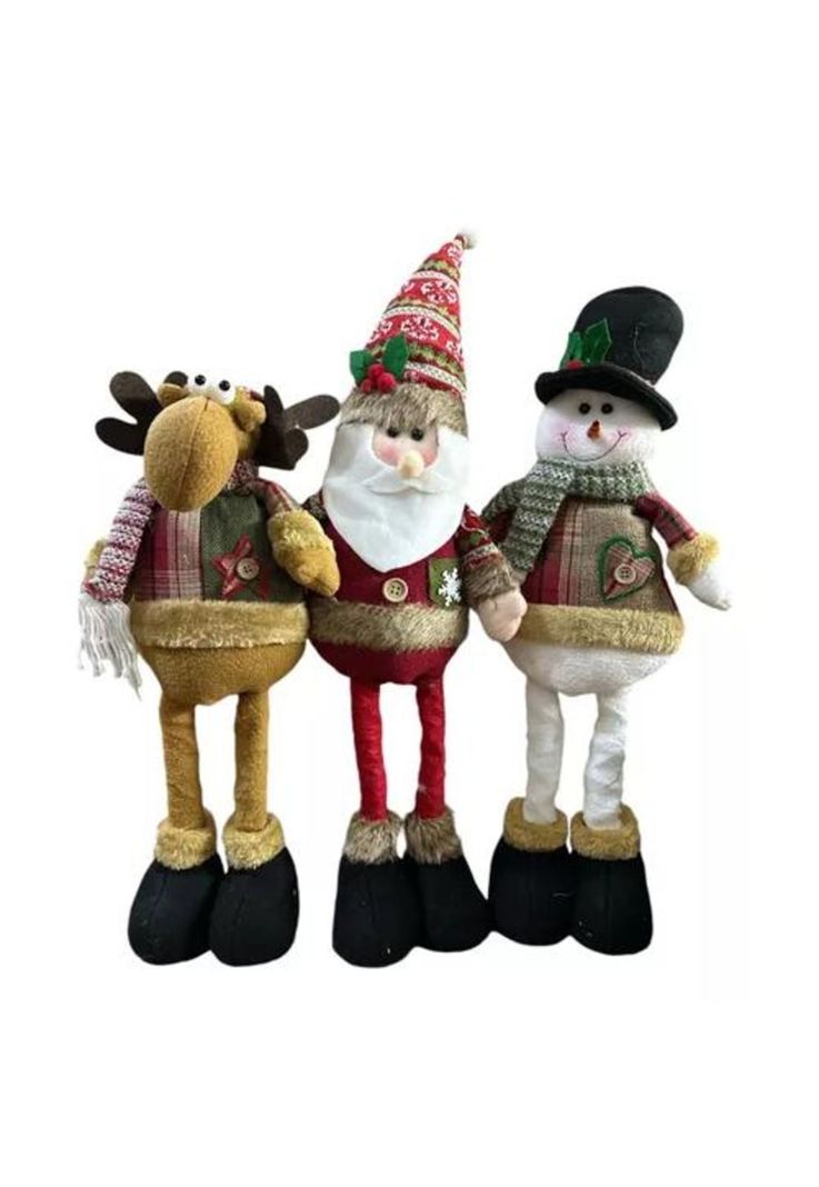 Pack x3 muñecos navideños pata larga pascuero, mono nieve multicolor-0