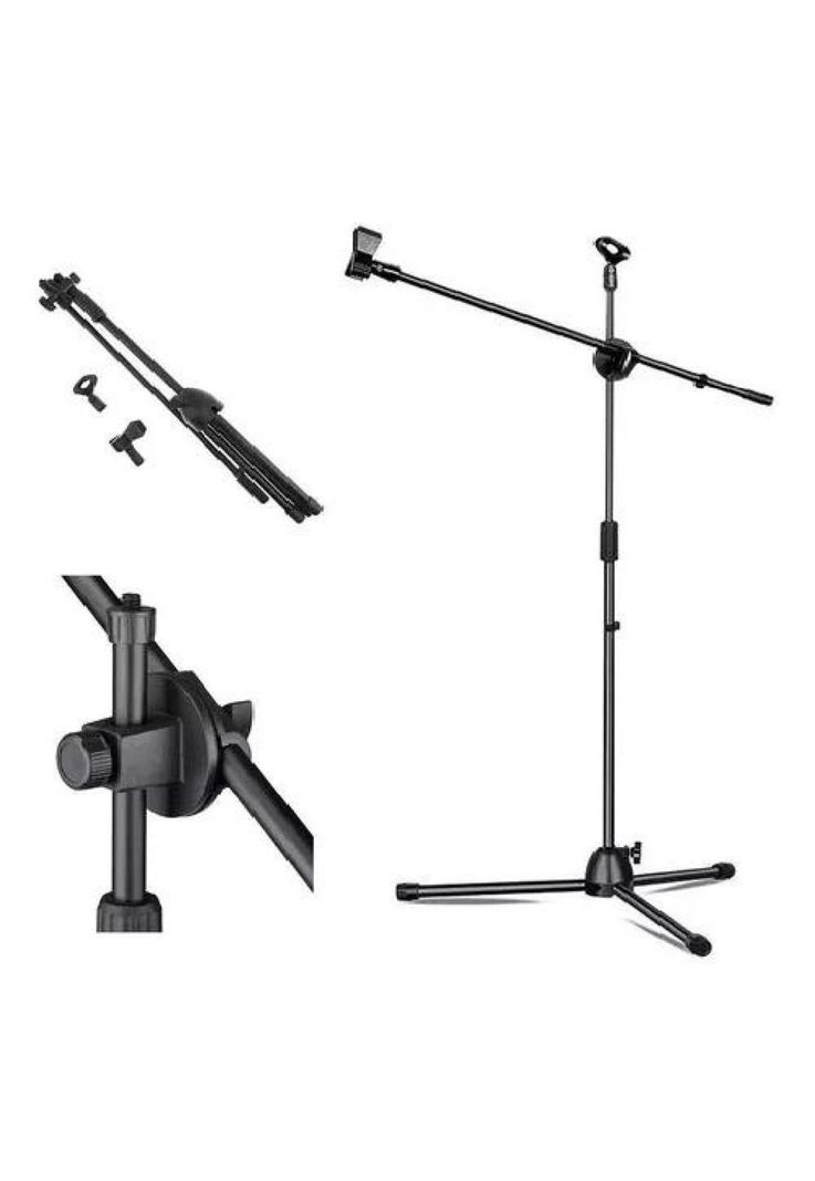 Soporte para Micrófono - Atril con Boom Profesional, Pedestal Color Negro-0