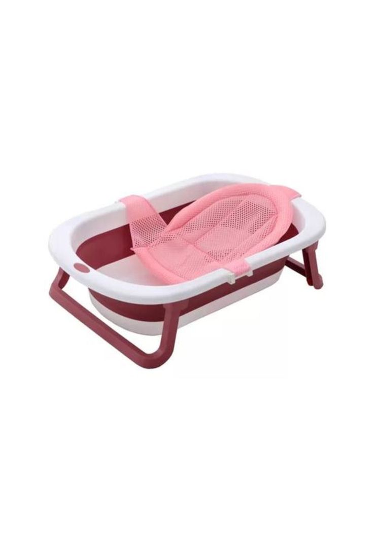 Tina bebé bañera plegable con malla, color rosado-0