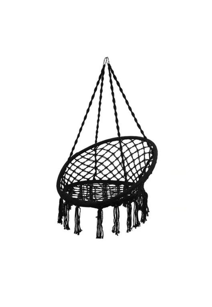 Silla Colgante Muna Tejida Negra Tipo Columpio Decorativa-0