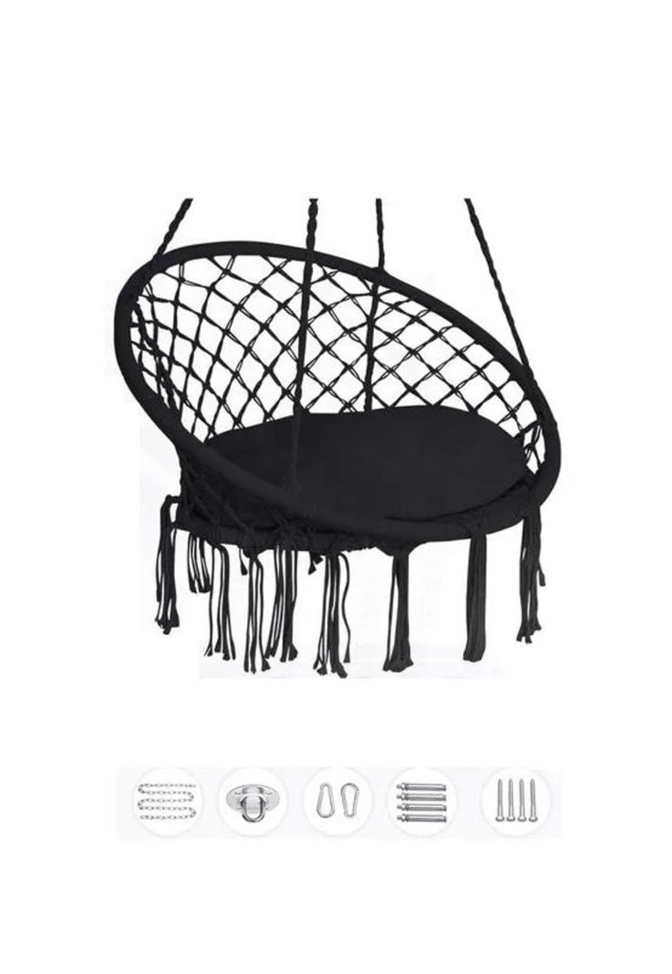 Silla Colgante Muna Tejida Negra Tipo Columpio Decorativa-1