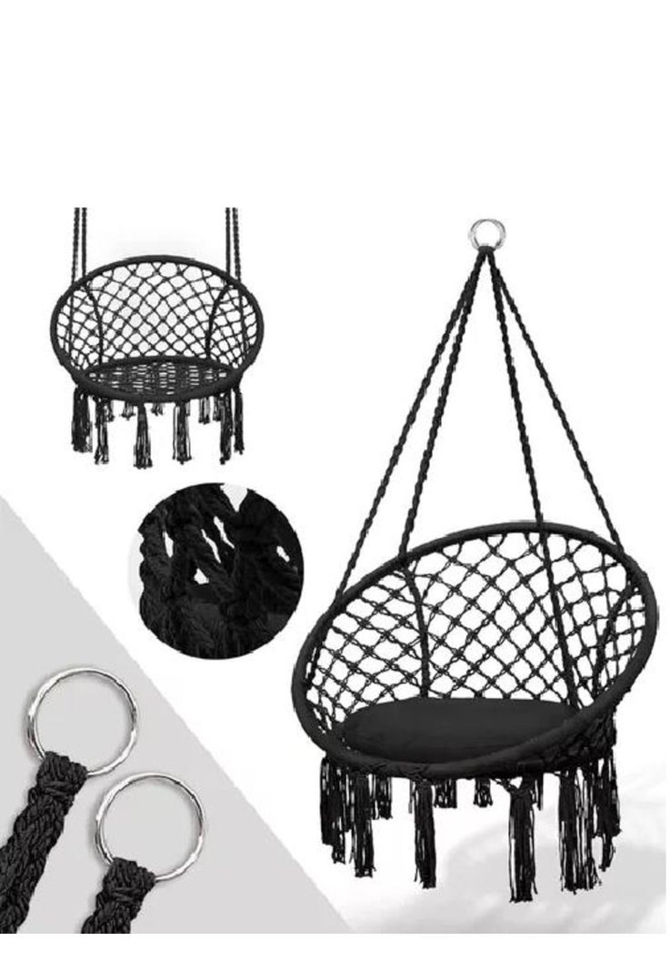 Silla Colgante Muna Tejida Negra Tipo Columpio Decorativa-2