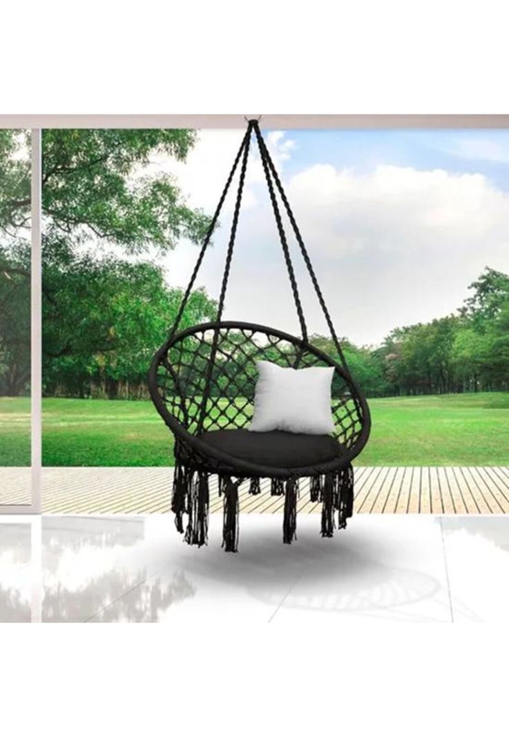 Silla Colgante Muna Tejida Negra Tipo Columpio Decorativa-3