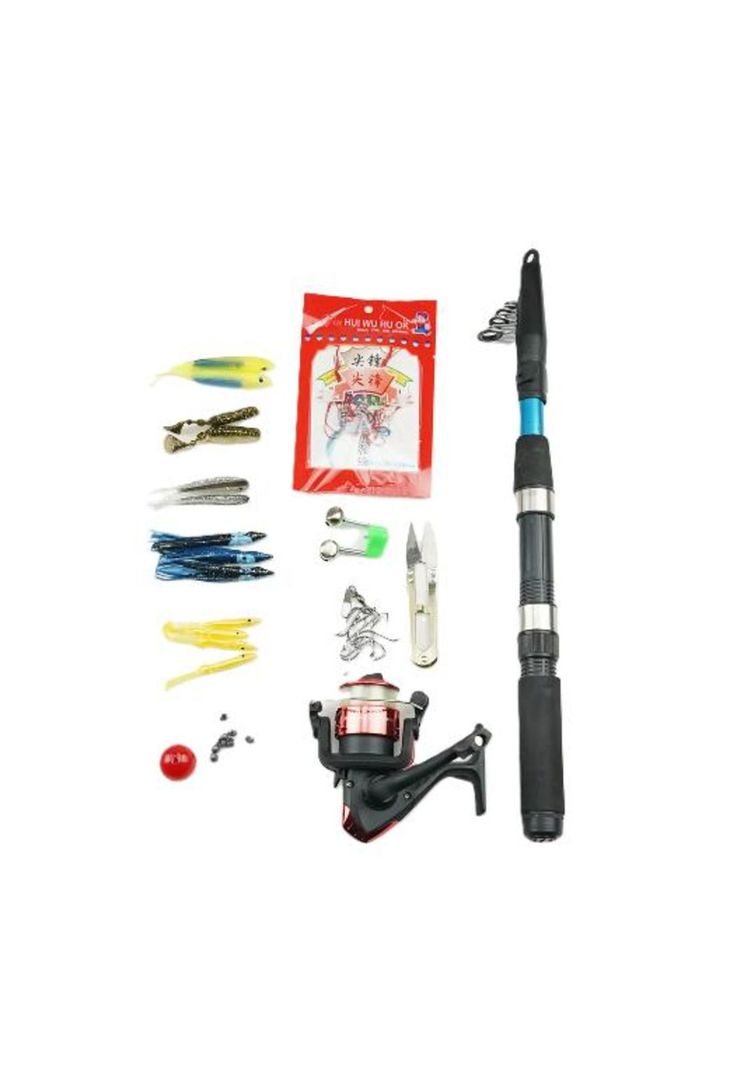 Set o kit de caña de pescar telescópica con accesorios y bolso-2