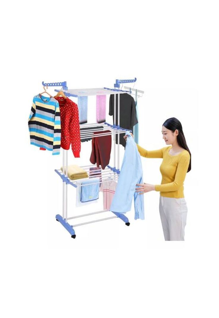 Tendedero ropa colgador plegable 3 niveles, color azul-1