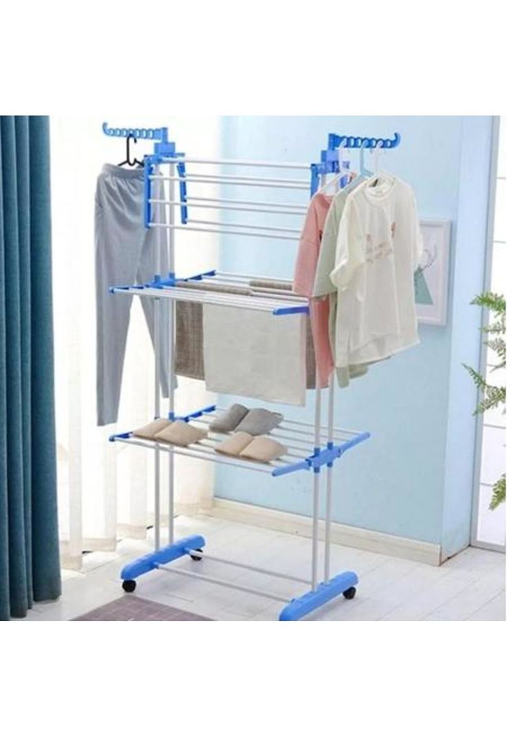 Tendedero ropa colgador plegable 3 niveles, color azul-3