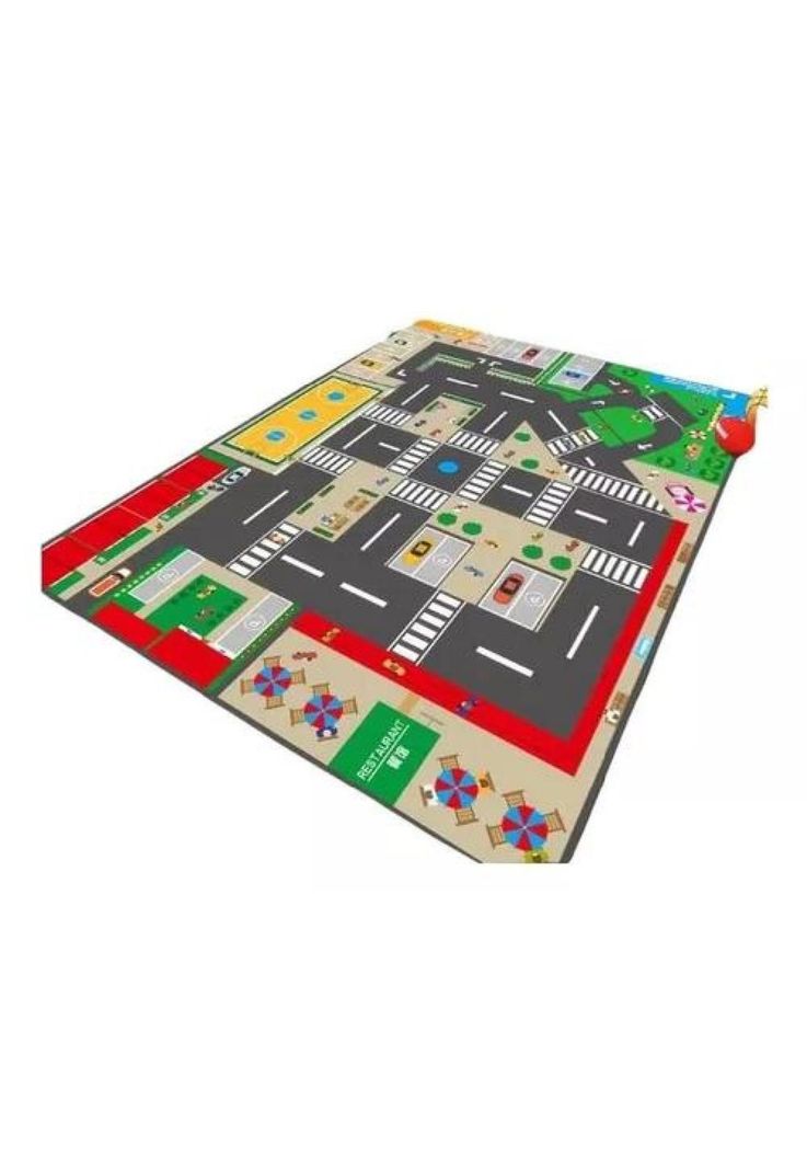 Alfombra Pista Autos Infantil - Antigolpes, Sensorial, 89 x 61 cm-0