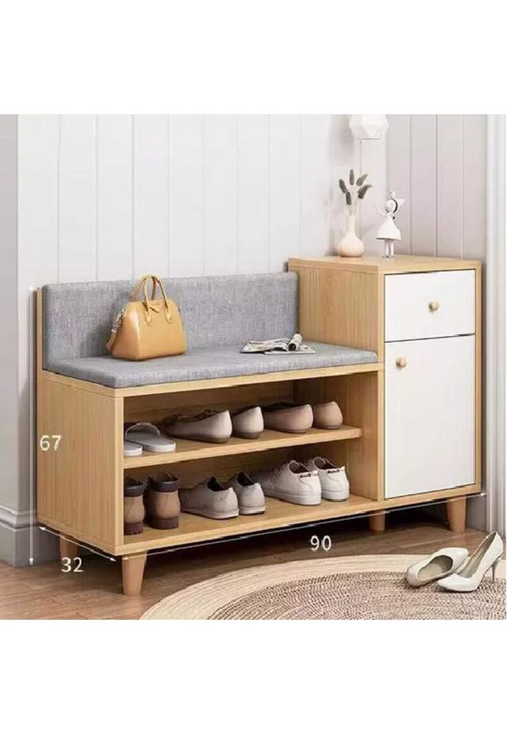 Zapatero Organizador Probador Con Cajonera 67x90x32cm Marrón Claro-1