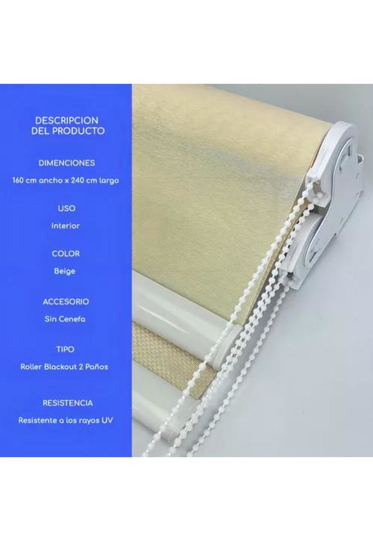 Cortina Roller Blackout 2 Paños 160x240 Doble Visillo Beige Sin Cenefa-5