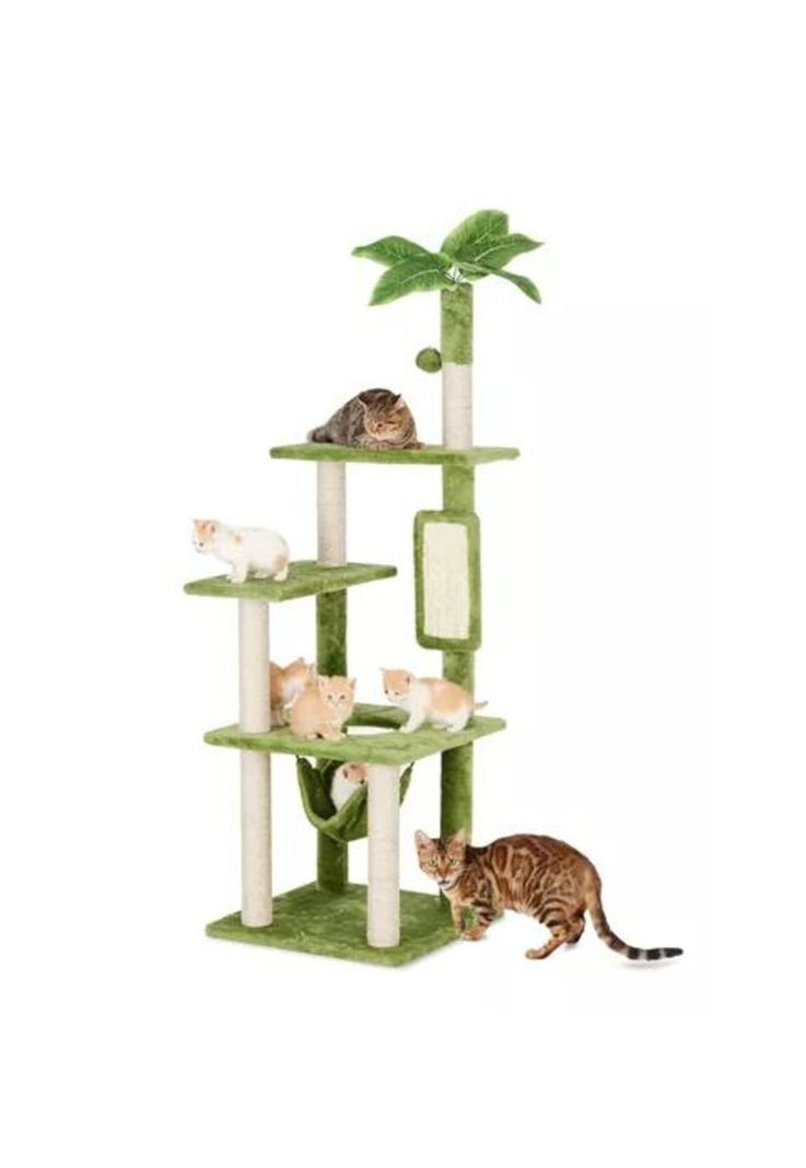Rascador gatos torre yute michis arbol palmera hojas verde-0
