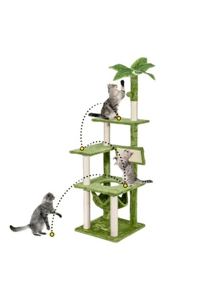 Rascador gatos torre yute michis arbol palmera hojas verde-1