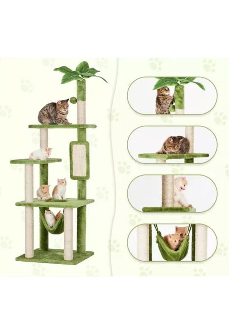 Rascador gatos torre yute michis arbol palmera hojas verde-2
