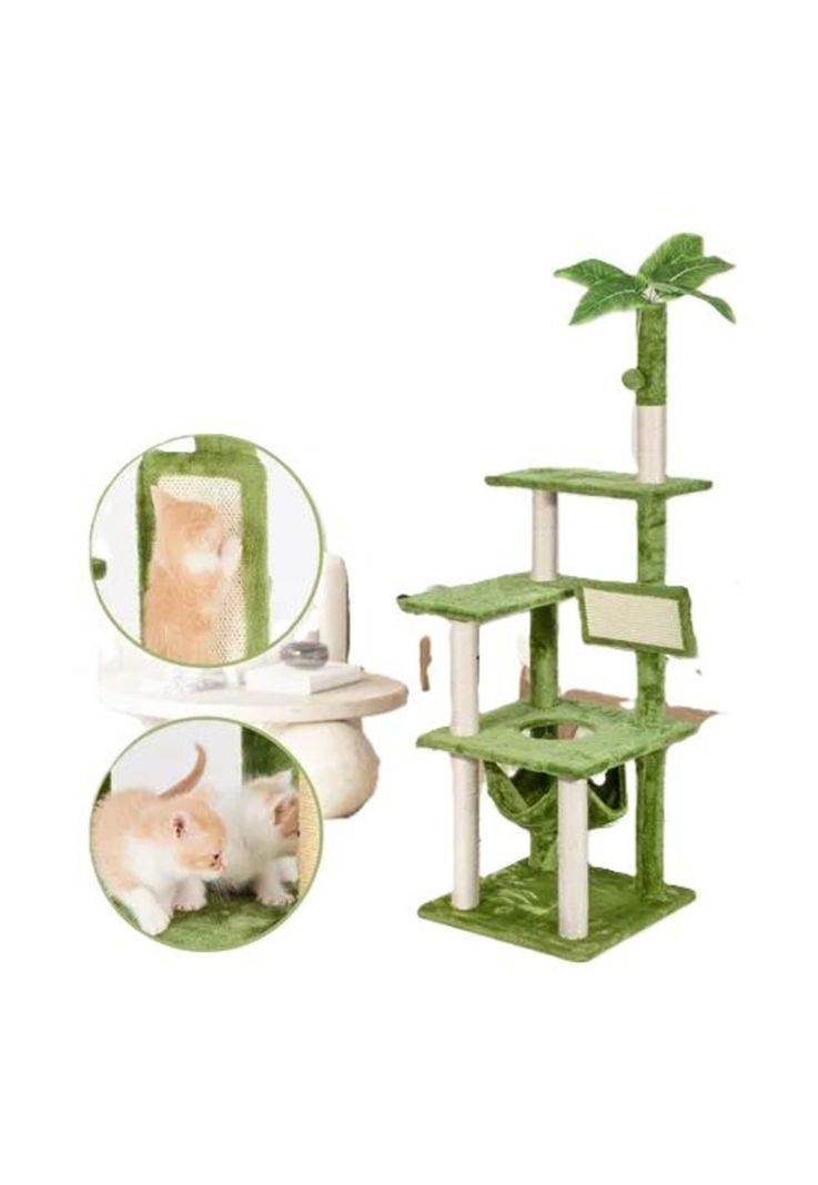 Rascador gatos torre yute michis arbol palmera hojas verde-3